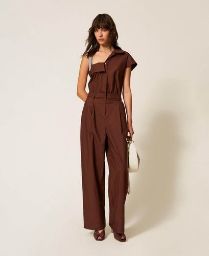 Recycled poplin one shoulder jumpsuit
