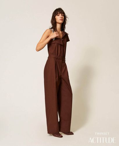 Recycled poplin one shoulder jumpsuit