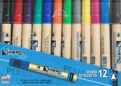 12 טושים פרמננטים צבעוניים ראש נטוי/ LINERO LINE