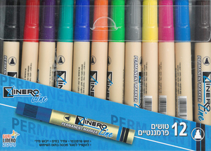 12 טושים פרמננטים צבעוניים ראש נטוי/ LINERO LINE