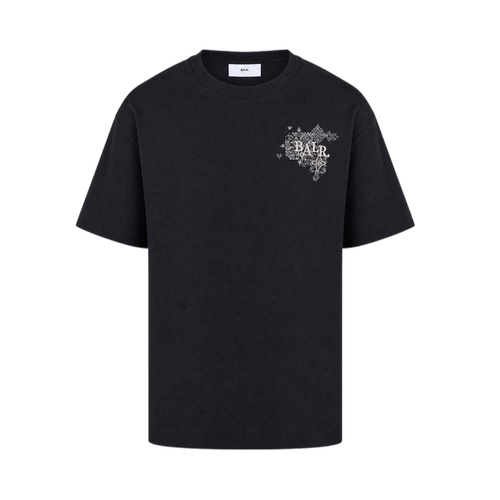חולצה BALR מידות XS-3XL לגברים בגוון שחור עם הדפס לבן