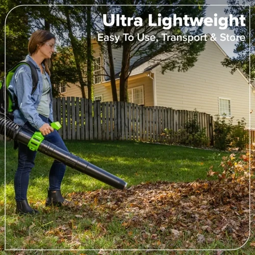 מפוח עלים נטען Greenworks 48V קל משקל וארגונומי, מעניק נוחות עבודה מרבית, אחסון קל ותמרון מצוין בשטחים גדולים ובגינות פרטיות