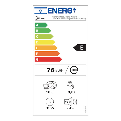 מדיח כלים צר FS 10 מערכות כלים כסוף Midea דגם WQP8-W7634C - 6470