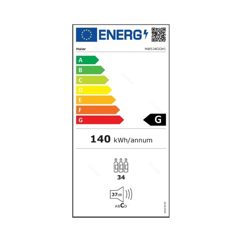 מקרר יין 34 בקבוקים Haier דגם HWS34GGH1 - צבע שחור עם דלת זכוכית