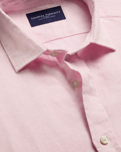 חולצת פשתן ורודה גזרה קלאסיק -Pink pure linen classic fit shirt