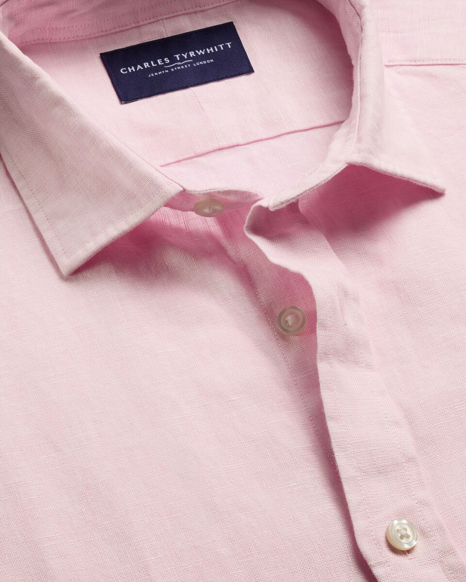 חולצת פשתן ורודה גזרה קלאסיק -Pink pure linen classic fit shirt