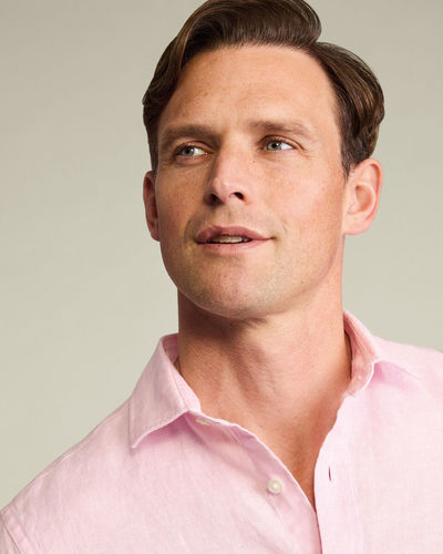 חולצת פשתן ורודה גזרה קלאסיק -Pink pure linen classic fit shirt
