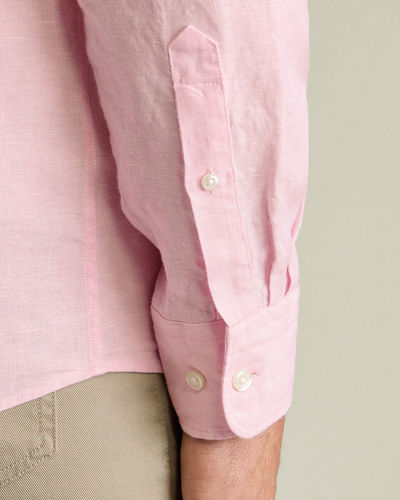 חולצת פשתן ורודה גזרה קלאסיק -Pink pure linen classic fit shirt