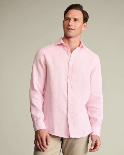 חולצת פשתן ורודה גזרה סלים -Pink pure linen slim fit shirt
