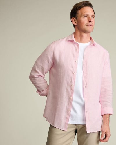 חולצת פשתן ורודה גזרה סלים -Pink pure linen slim fit shirt