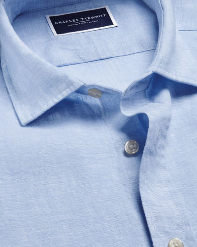 חולצת פשתן תכלת גזרה סלים -Sky blue pure linen slim fit shirt