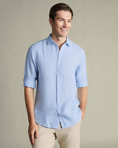 חולצת פשתן תכלת גזרה סלים -Sky blue pure linen slim fit shirt