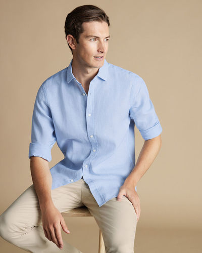 חולצת פשתן תכלת גזרה סלים -Sky blue pure linen slim fit shirt