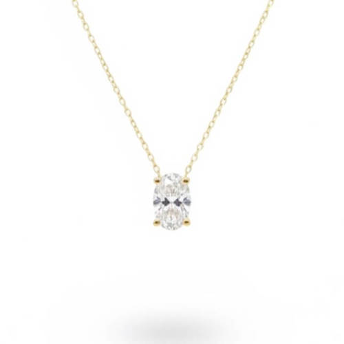 שרשרת ותליון יהלום אובל 1.0ct זהב 14K