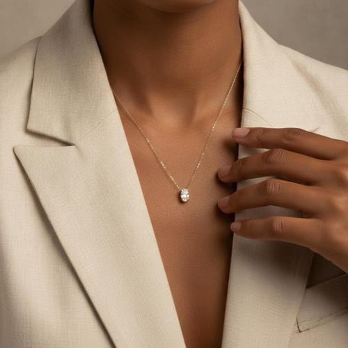 שרשרת ותליון יהלום אובל 1.0ct זהב 14K