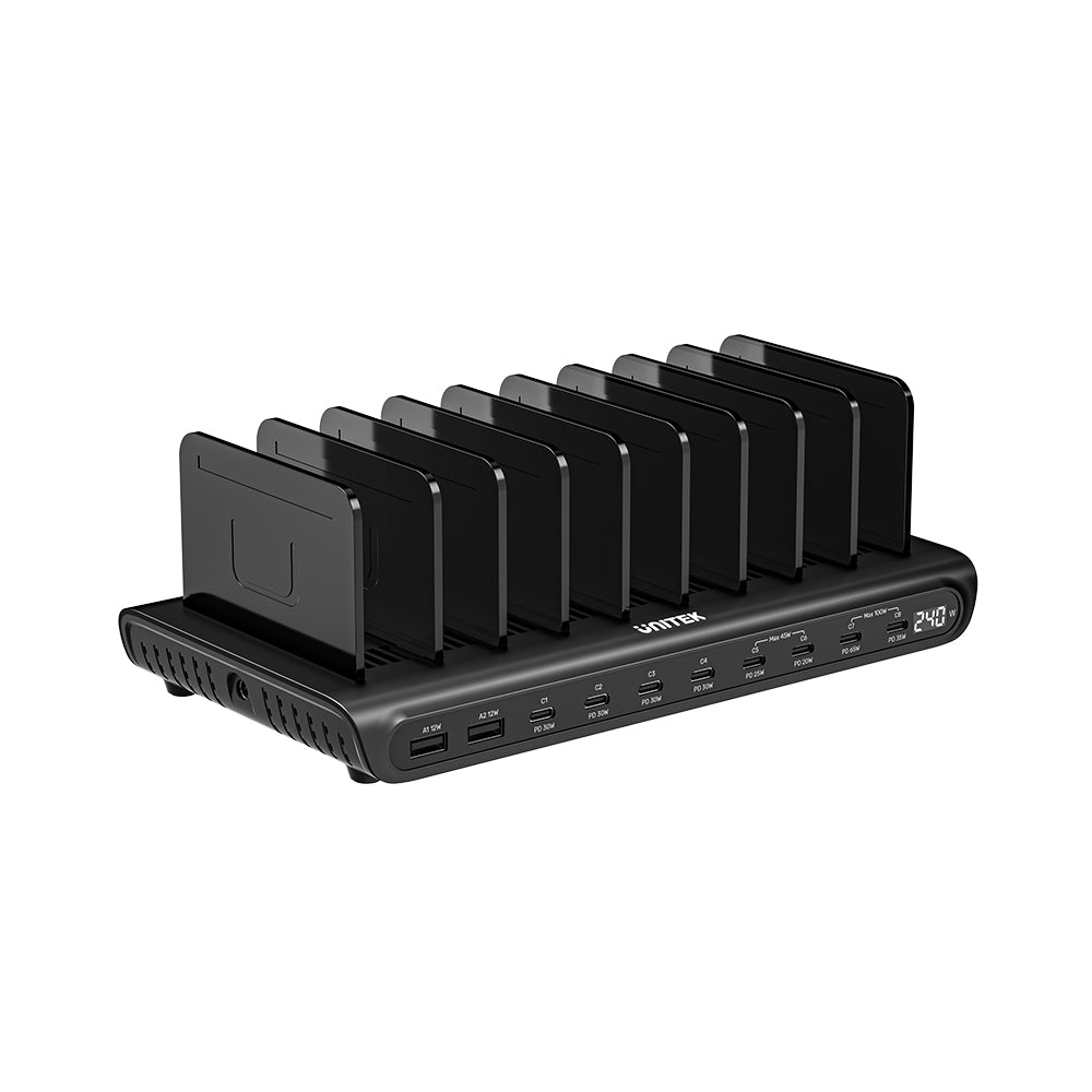 עמדת טעינה חכמה ל-10 טאבלטים וטלפונים Unitek P1230CBK01 240W 