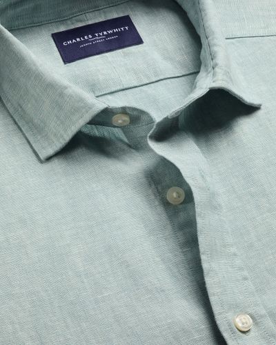 חולצת פשתן טורקיז בהיר אקסטרה סלים פיט - Pale teal green pure linen Extra slim fit shirt