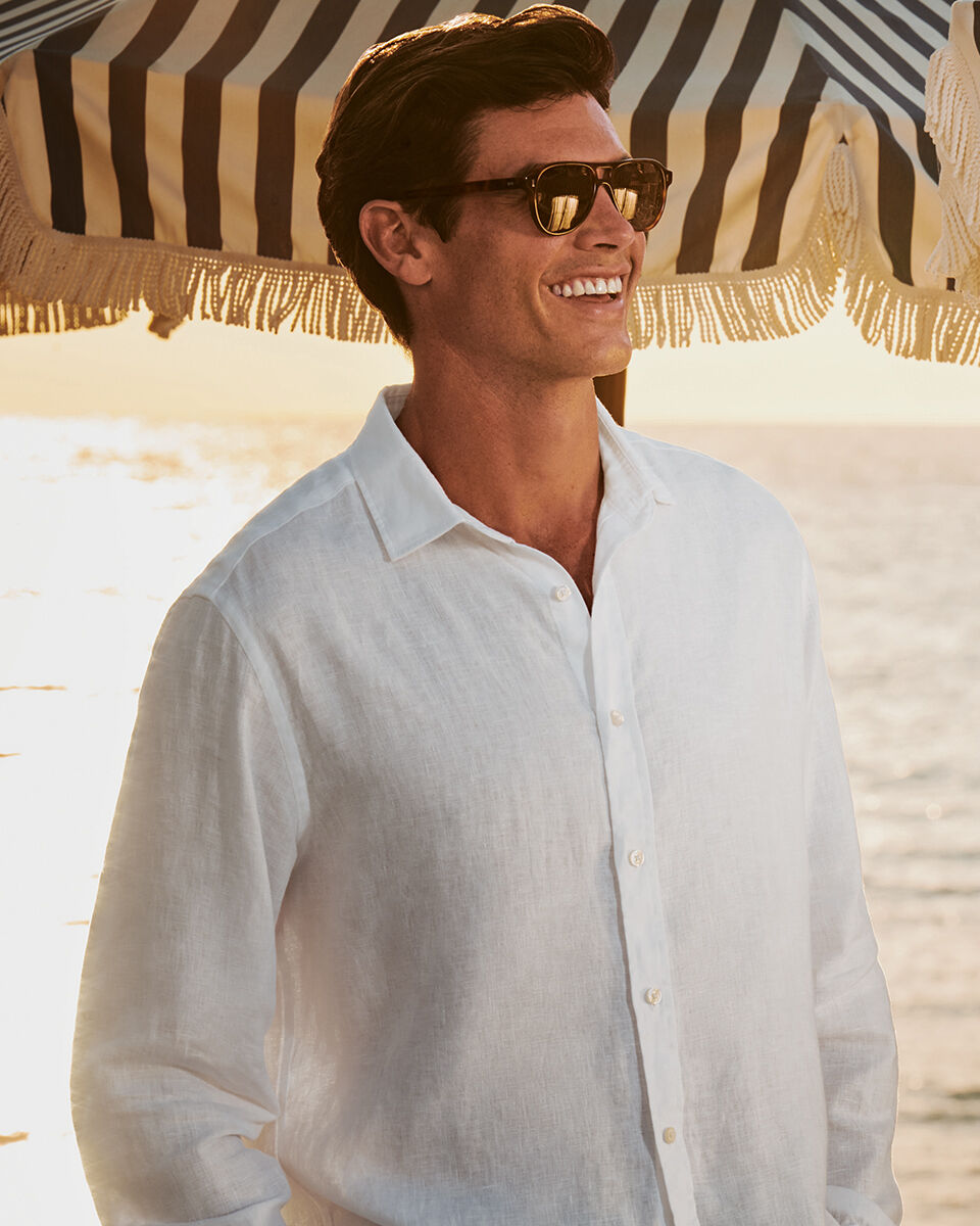 חולצת פשתן לבנה גזרה סלים -White pure linen slim fit shirt