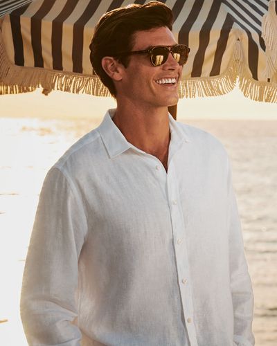 חולצת פשתן לבנה גזרה סלים -White pure linen Extra slim fit shirt