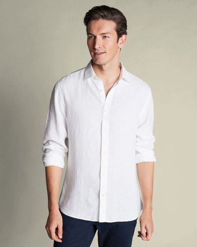 חולצת פשתן לבנה גזרה סלים -White pure linen Extra slim fit shirt