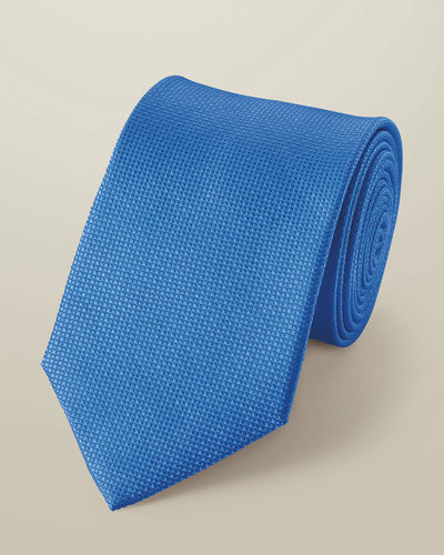 עניבה - Cobalt blue textured plain tie