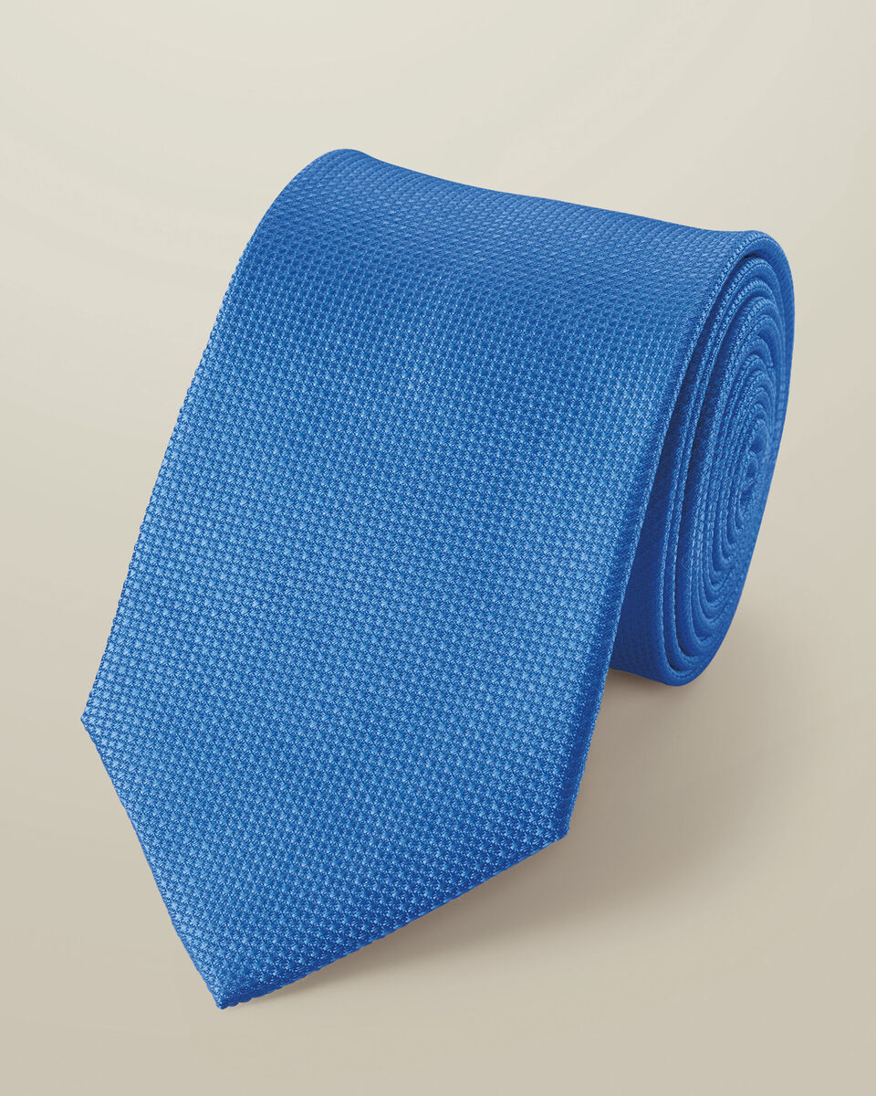 עניבה - Cobalt blue textured plain tie