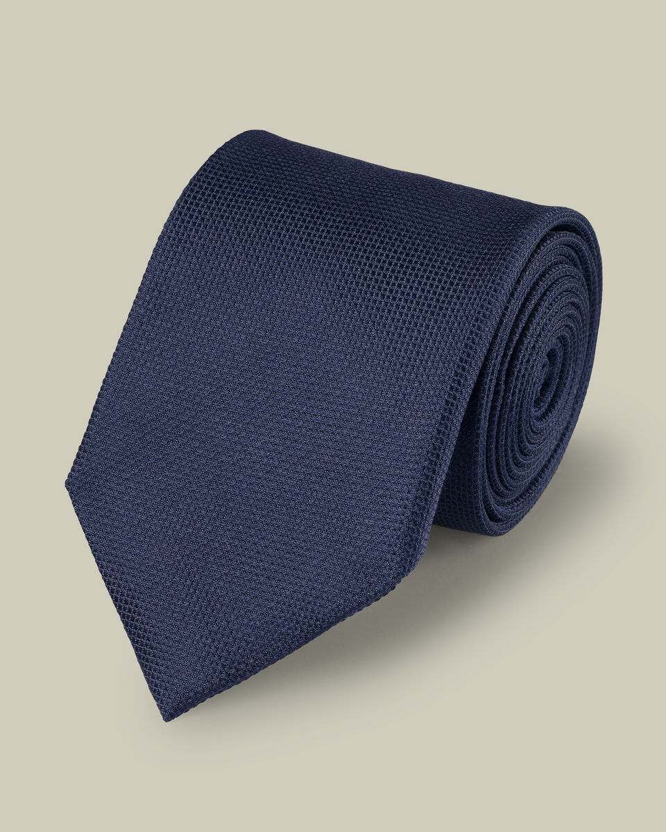 עניבה - Navy textured silk tie 