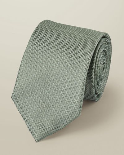 עניבה - Sage green textured plain tie