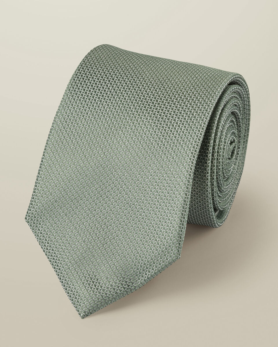 עניבה - Sage green textured plain tie