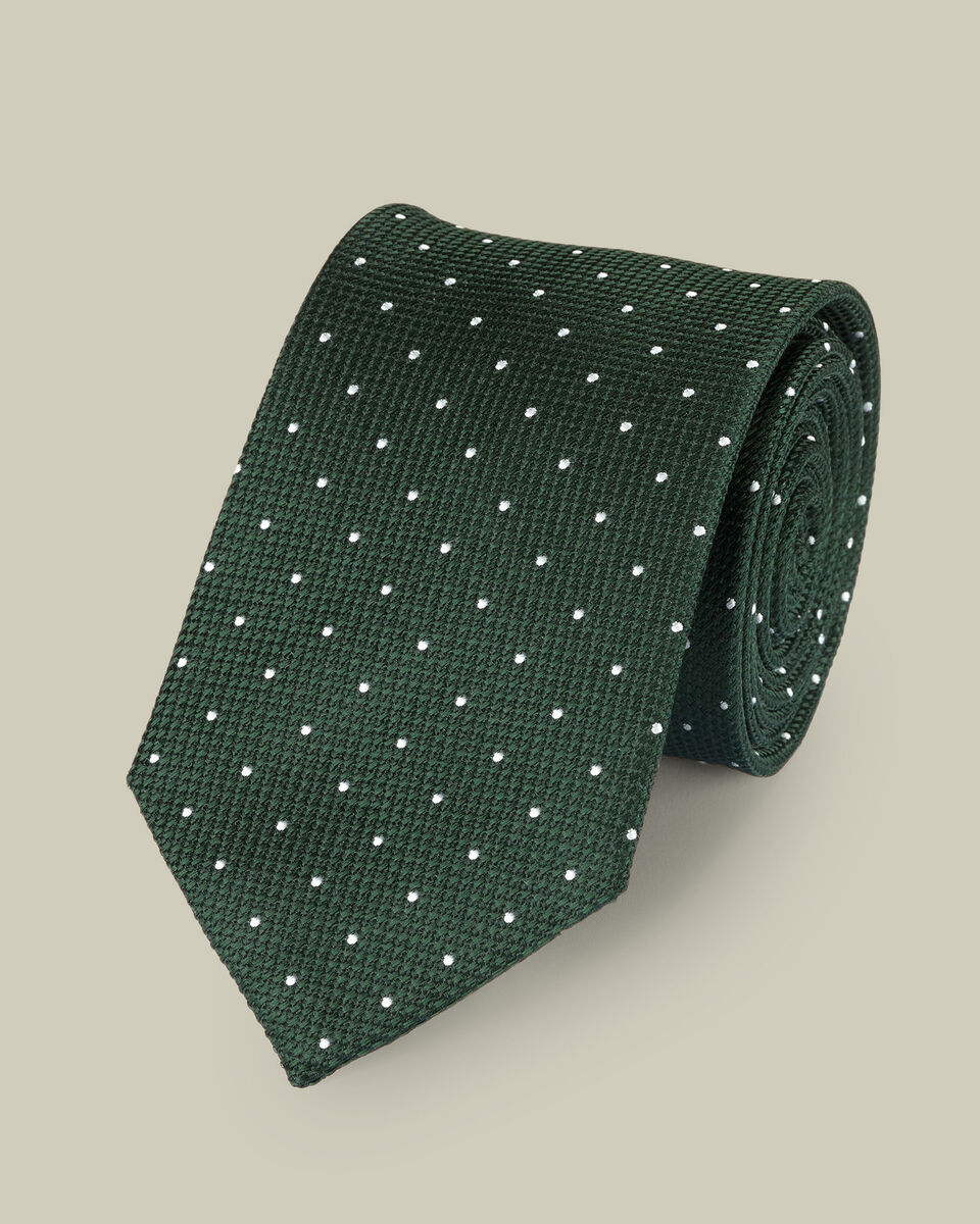 עניבה - Dark green and silver grey spot silk tie