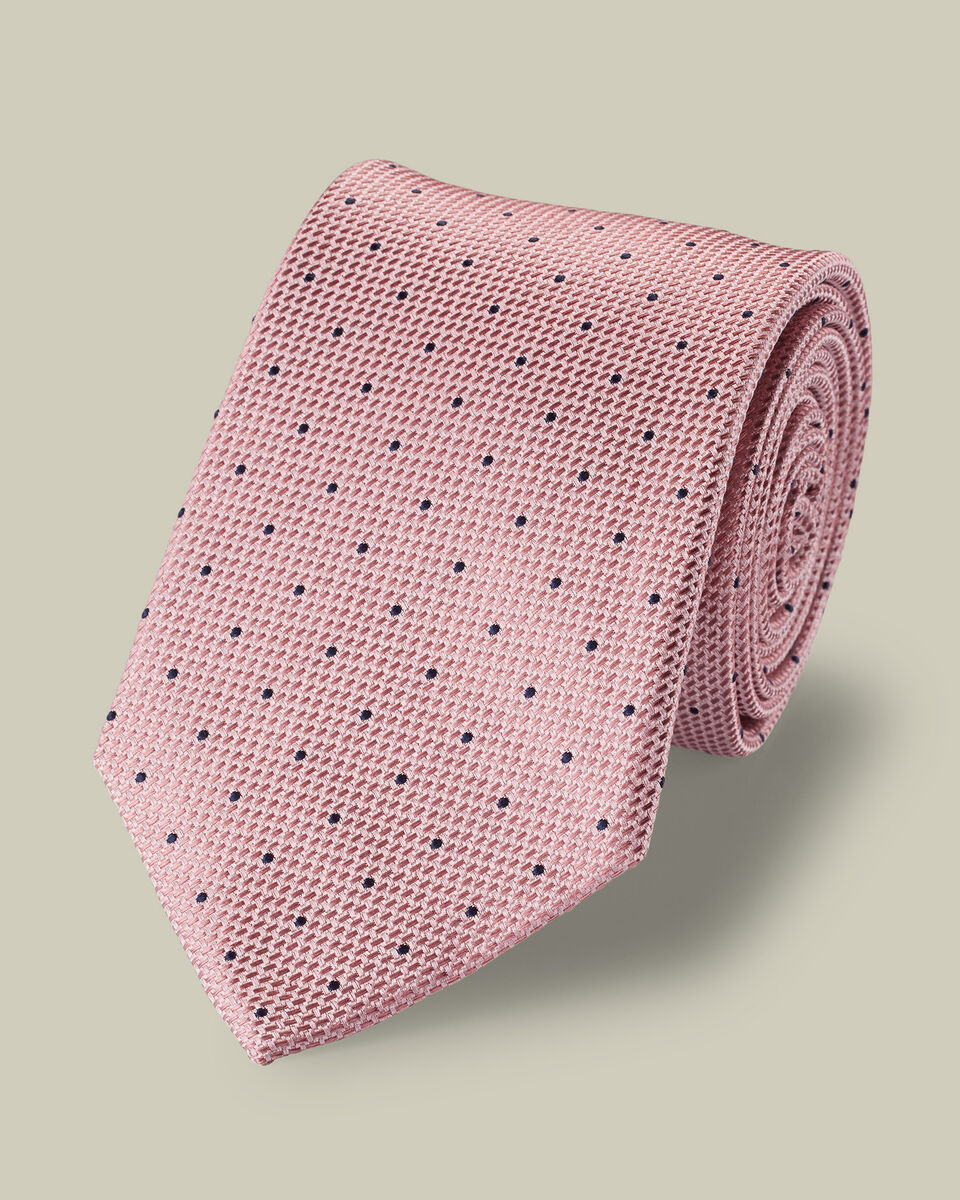 עניבה -Pink and navy spot silk tie