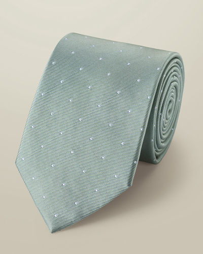 עניבה - Pale teal green spot silk tie
