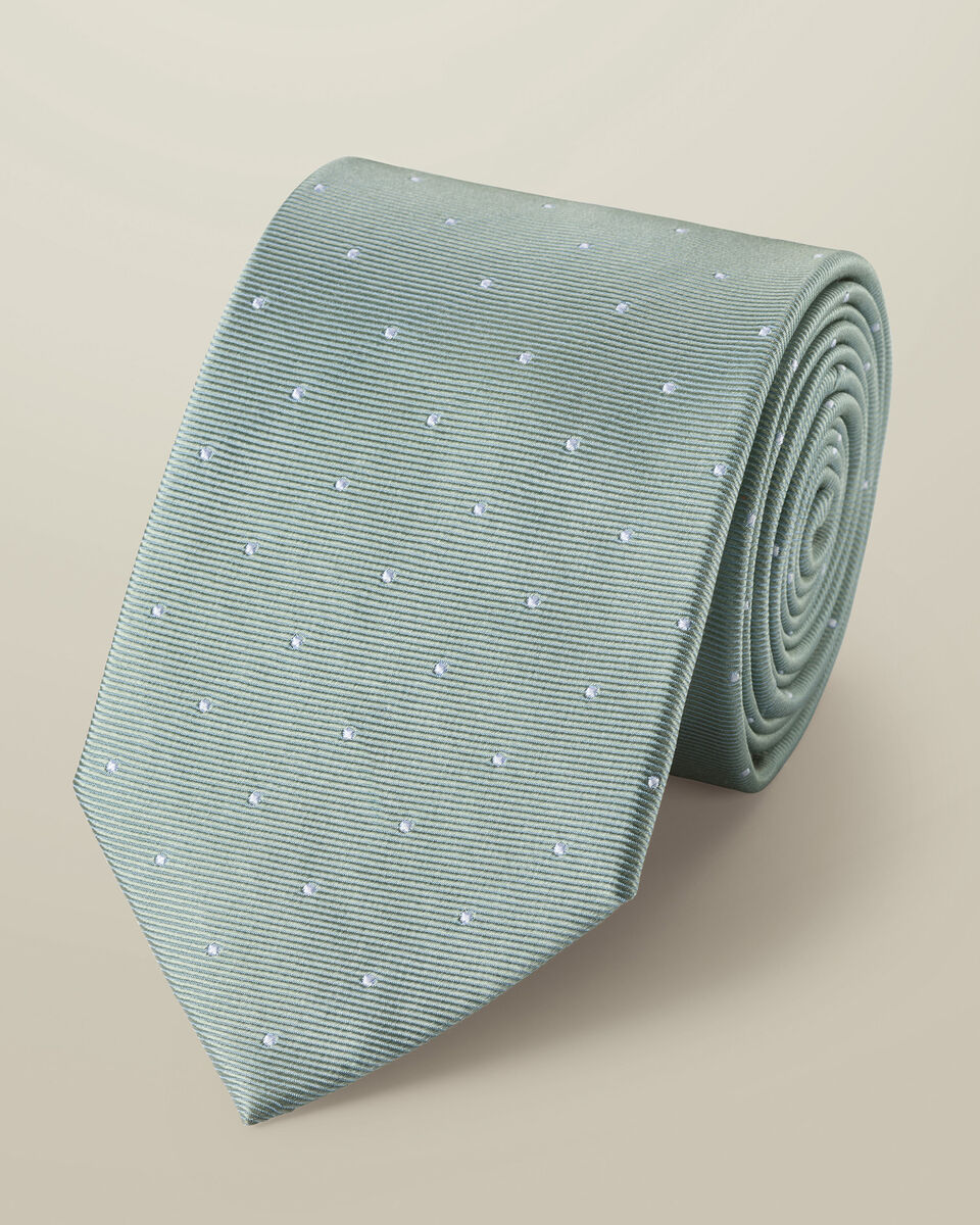 עניבה - Pale teal green spot silk tie