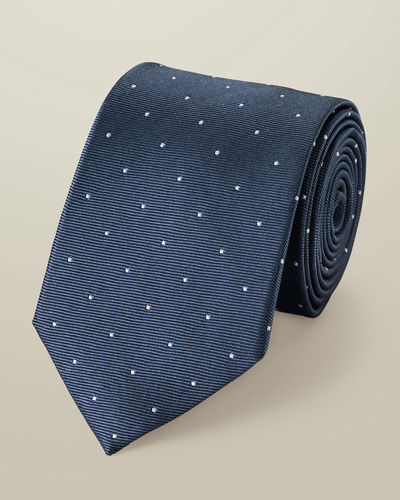 עניבה - Steel blue spot silk tie