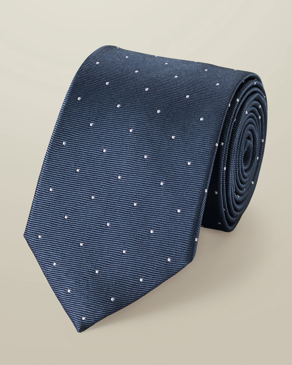 עניבה - Steel blue spot silk tie