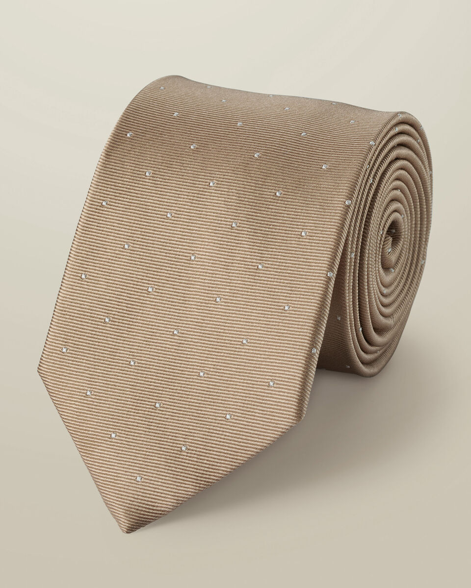 עניבה - Tan spot silk tie