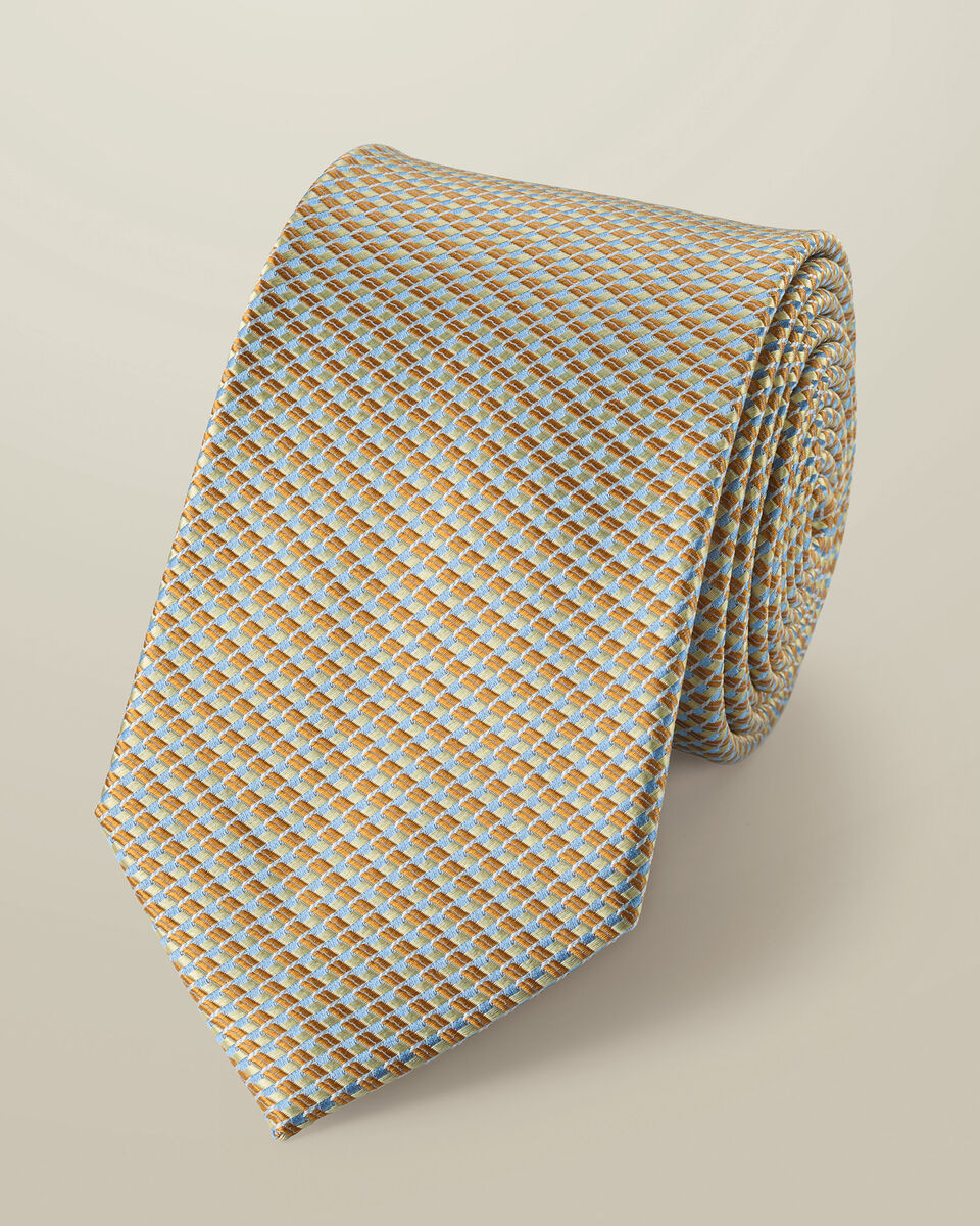 עניבה - Gold and blue silk semi plain tie