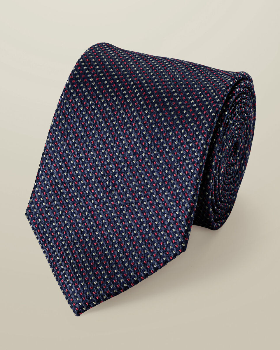 עניבה - Indigo blue and dark pink silk semi plain tie