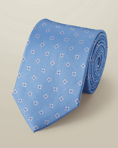 עניבה - Light blue geo silk patterned tie