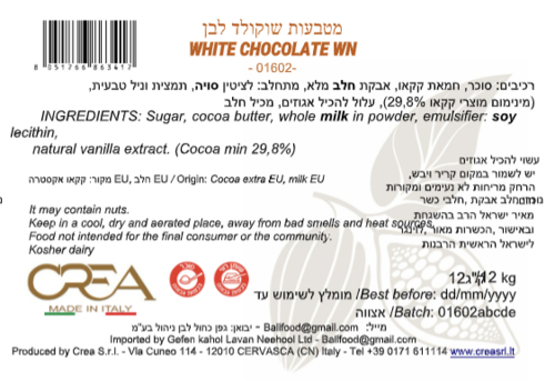 שוקולד לבן במשקל 30% CREA