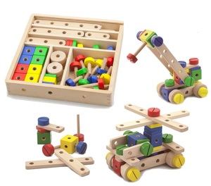 סט בניה והרכבה מעץ אום ובורג 53 חלקים