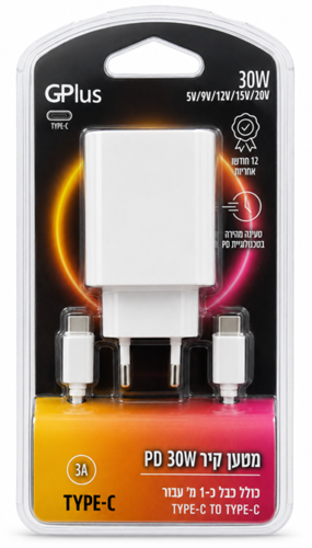 מטען קיר Type-C PD 30W כולל כבל Type-C
