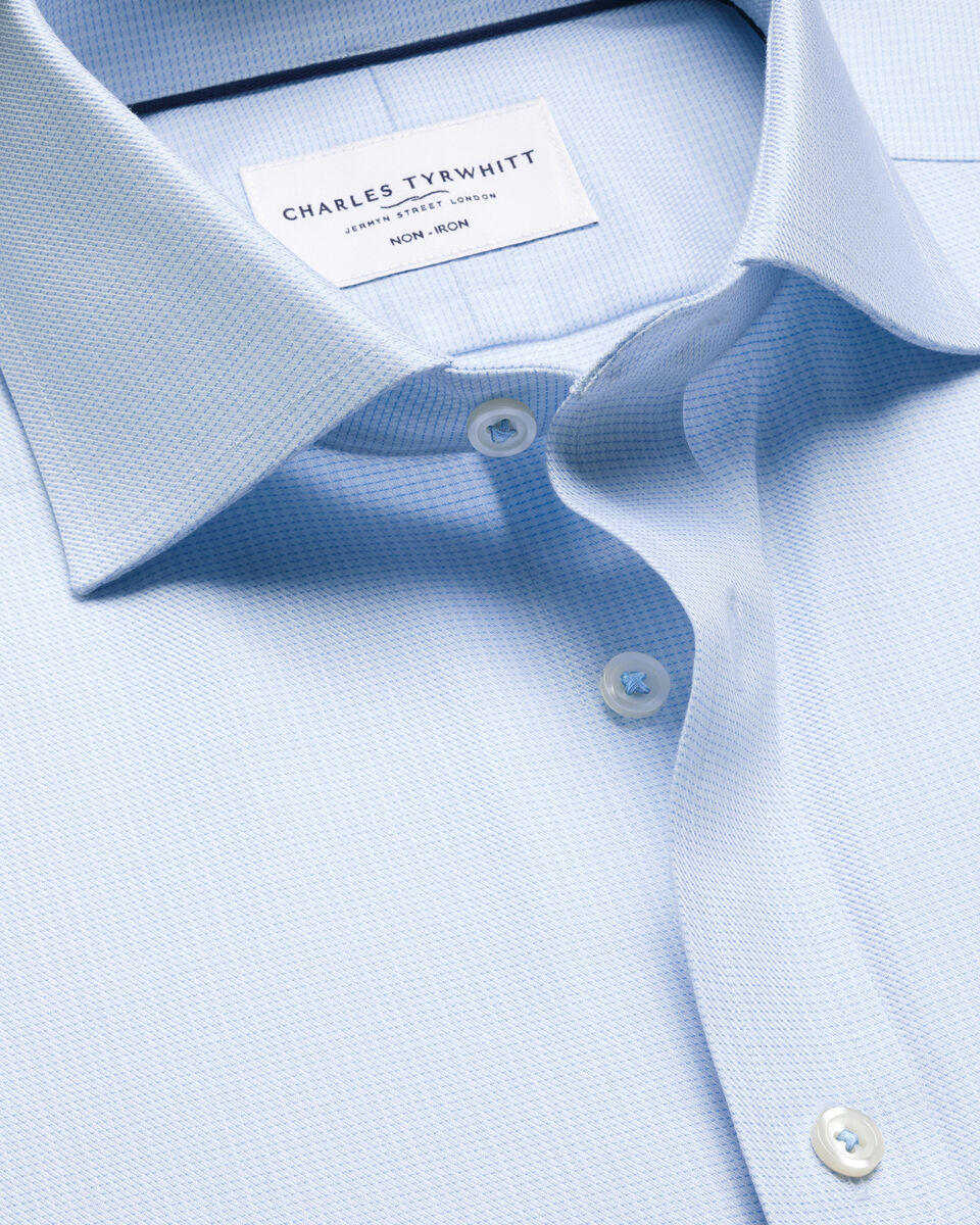 חולצה תכלת גזרת סלים -Light blue non-iron stretch Greenwich weave cutaway Slim fit shirt