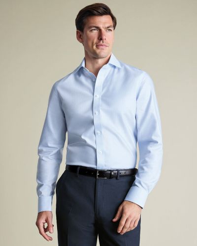 חולצה תכלת גזרת אקסטרה סלים -Light blue non-iron stretch Greenwich weave cutaway Extra slim fit shirt