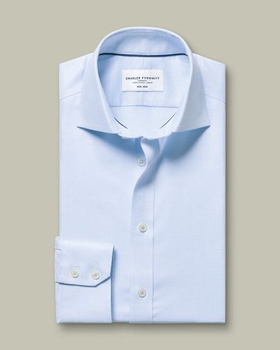 חולצה תכלת גזרת אקסטרה סלים -Light blue non-iron stretch Greenwich weave cutaway Extra slim fit shirt