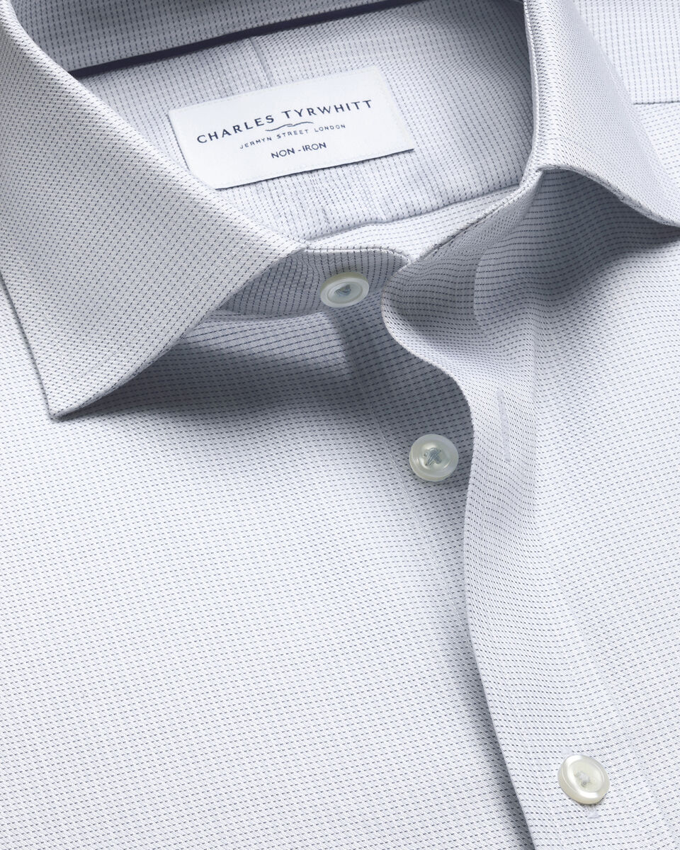 חולצה אפור כסוף גזרת אקסטרה סלים -Silver grey non-iron stretch Greenwich weave cutaway Extra slim fit shirt