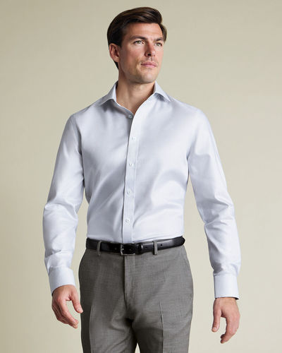 חולצה אפור כסוף גזרת אקסטרה סלים -Silver grey non-iron stretch Greenwich weave cutaway Extra slim fit shirt