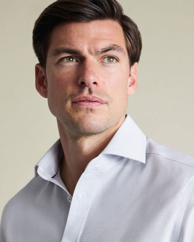 חולצה אפור כסוף גזרת אקסטרה סלים -Silver grey non-iron stretch Greenwich weave cutaway Extra slim fit shirt