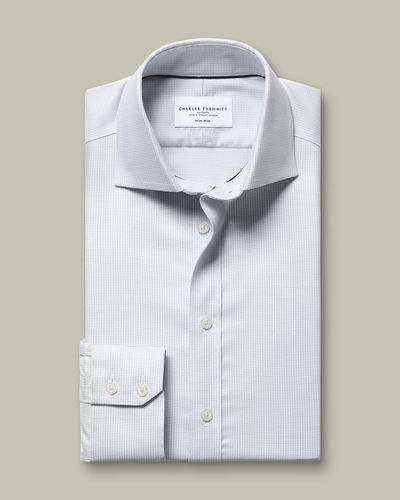 חולצה אפור כסוף גזרת אקסטרה סלים -Silver grey non-iron stretch Greenwich weave cutaway Extra slim fit shirt