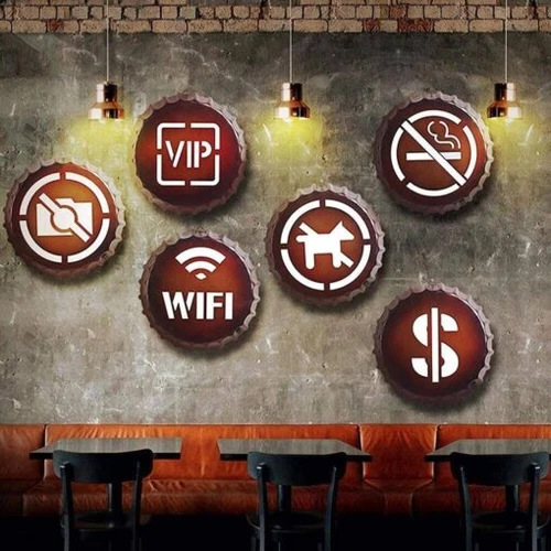 שלט לד מעוצב WIFI | תאורת קיר וינטג' בצורת פקק בירה